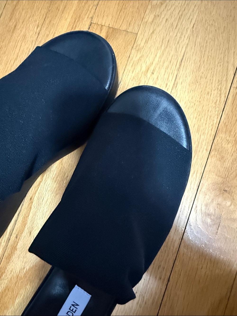 Steve Madden Black Fabric Platform Mule Slides - Picture 3 of 6